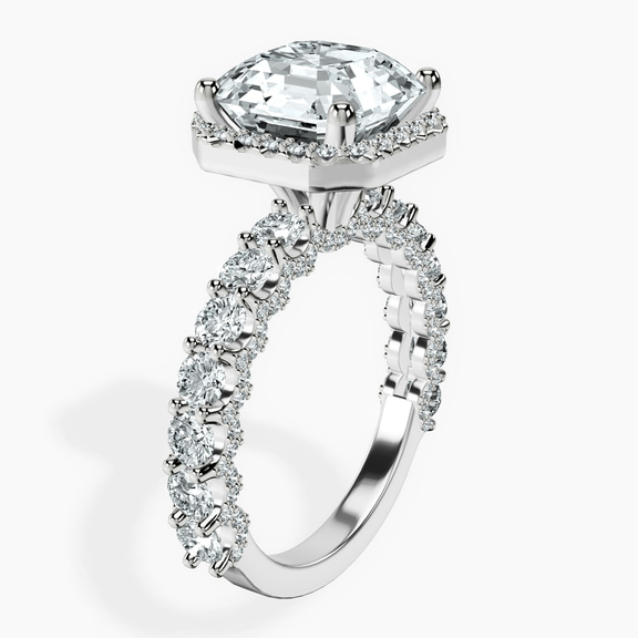 18kt White Gold Enchanté Side Stones Halo Lab Diamond Ring standing product image one