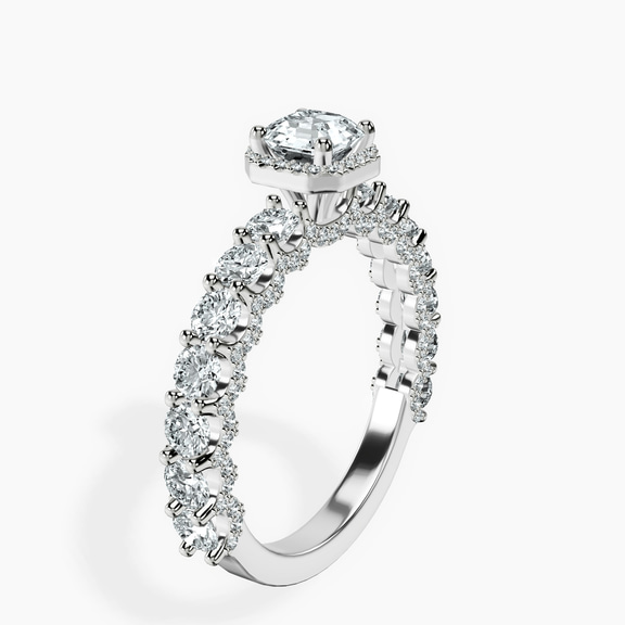 Platinum Enchanté Side Stones Halo Lab Diamond Ring standing product image one