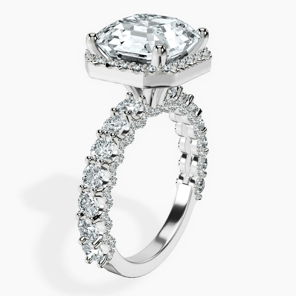 10kt White Gold Enchanté Side Stones Halo Lab Diamond Ring standing product image one