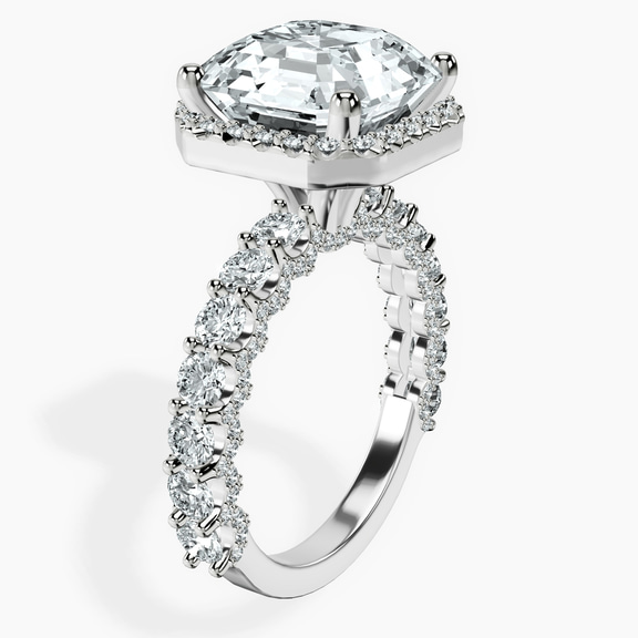 Platinum Enchanté Side Stones Halo Lab Diamond Ring standing product image one