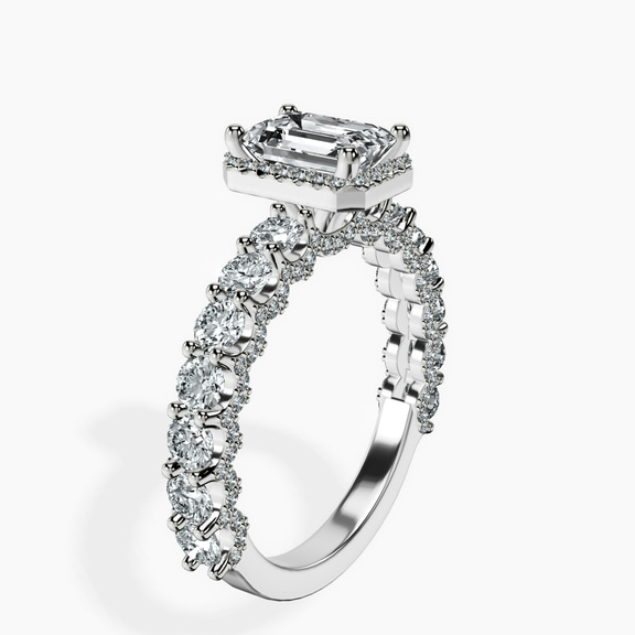 Platinum Enchanté Side Stones Halo Lab Diamond Ring standing product image one