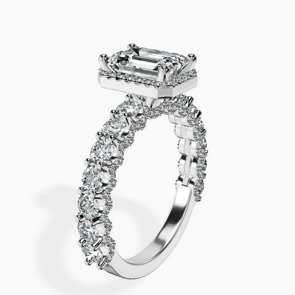 14ct White Gold Enchanté Side Stones Halo Lab Diamond Ring standing product image one