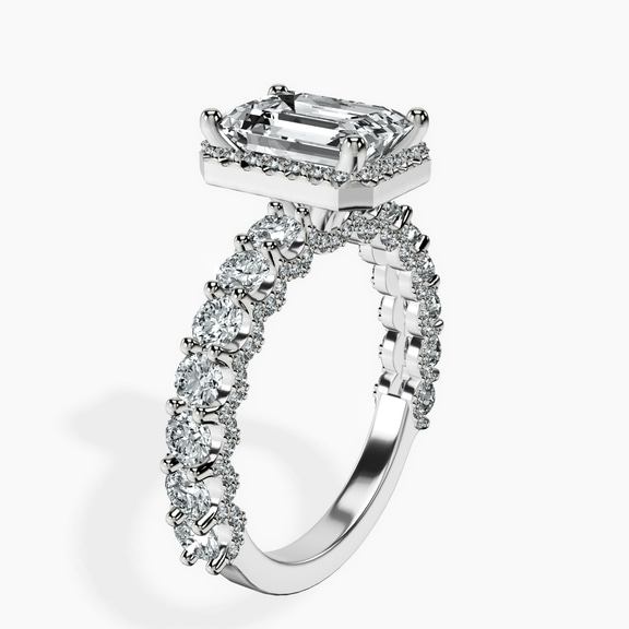 Platinum Enchanté Side Stones Halo Lab Diamond Ring standing product image one