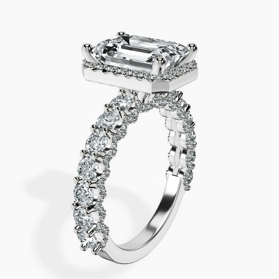 14kt White Gold Enchanté Side Stones Halo Lab Diamond Ring standing product image one