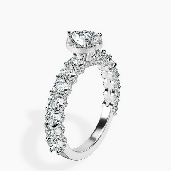 10kt White Gold Enchanté Side Stones Halo Lab Diamond Ring standing product image one