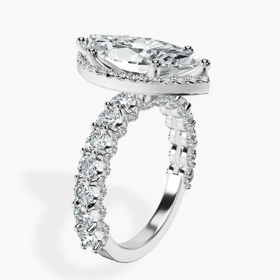 14kt White Gold Enchanté Side Stones Halo Lab Diamond Ring standing product image one