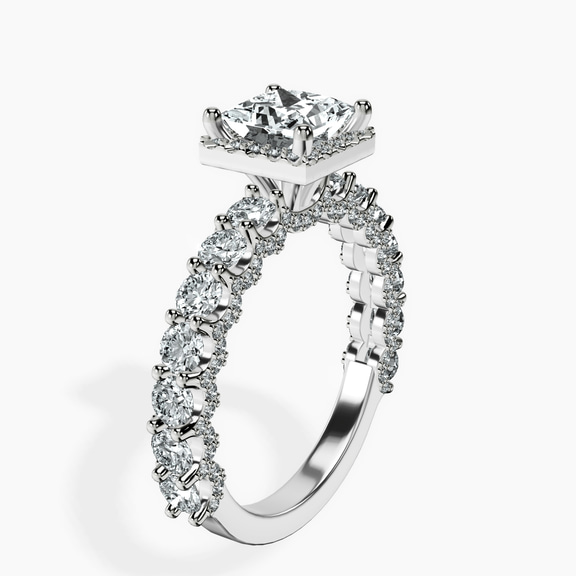 10kt White Gold Enchanté Side Stones Halo Lab Diamond Ring standing product image one