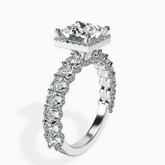 Platinum Enchanté Side Stones Halo Lab Diamond Ring standing product image one