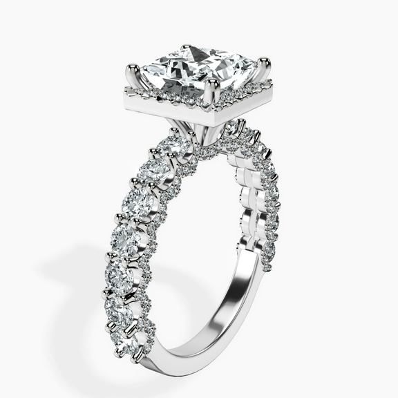 Platinum Enchanté Side Stones Halo Lab Diamond Ring standing product image one