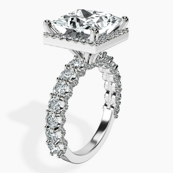 10kt White Gold Enchanté Side Stones Halo Lab Diamond Ring standing product image one