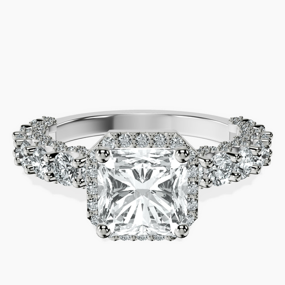 14kt White Gold Enchanté Side Stones Halo Lab Diamond Ring front image