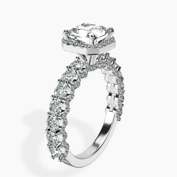14kt White Gold Enchanté Side Stones Halo Lab Diamond Ring standing product image one
