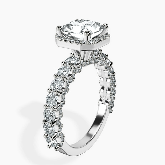 10kt White Gold Enchanté Side Stones Halo Lab Diamond Ring standing product image one
