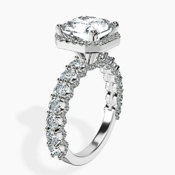 10kt White Gold Enchanté Side Stones Halo Lab Diamond Ring standing product image one