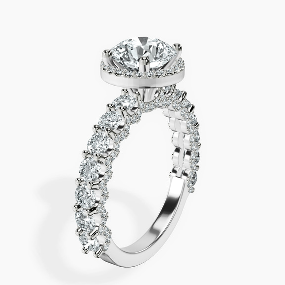Platinum Enchanté Side Stones Halo Lab Diamond Ring standing product image one