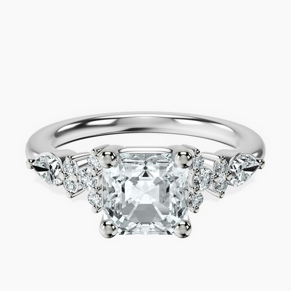 Platinum Josephine Four Prong Side Stone Lab Diamond Ring front image