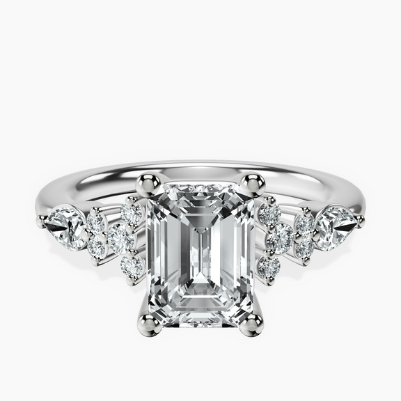 Platinum Josephine Four Prong Side Stone Lab Diamond Ring front image