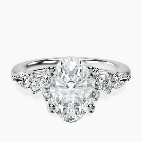 Platinum Josephine Four Prong Side Stone Lab Diamond Ring front image