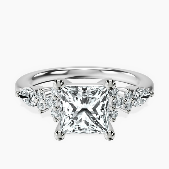 Platinum Josephine Four Prong Side Stone Lab Diamond Ring front image