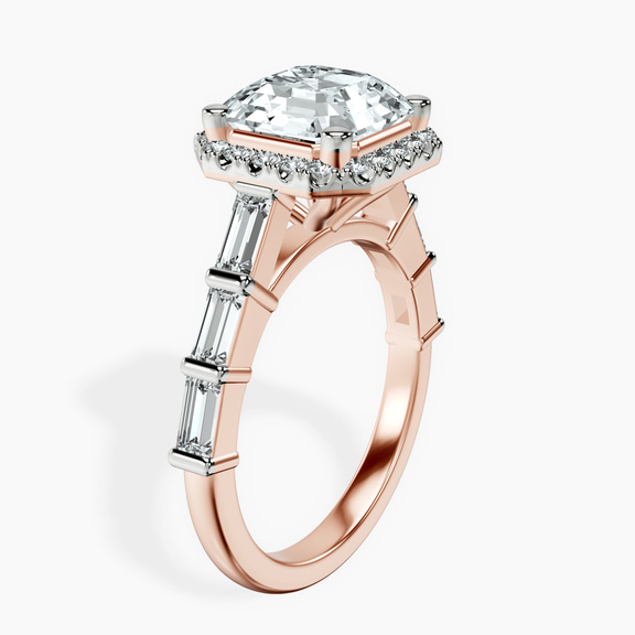 10kt Rose Gold Rachel Halo Side Stone Lab Diamond Ring standing product image one