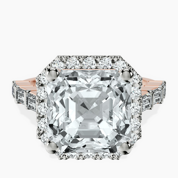 10kt Rose Gold Rachel Halo Side Stone Lab Diamond Ring front image
