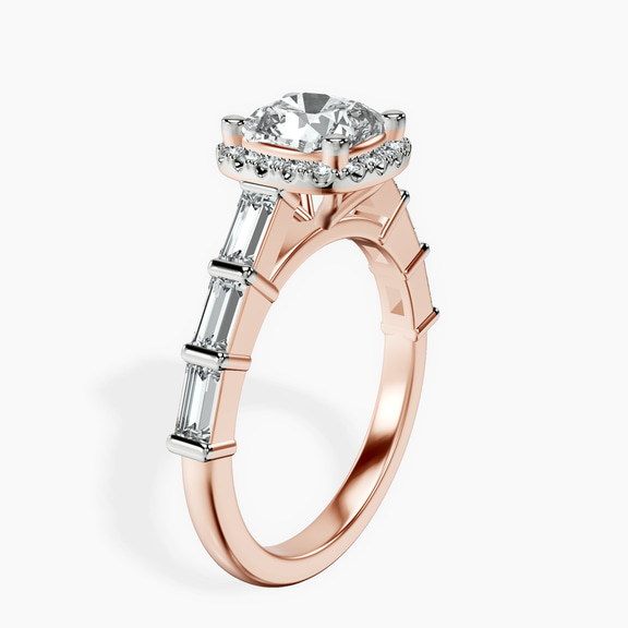 10kt Rose Gold Rachel Halo Side Stone Lab Diamond Ring standing product image one