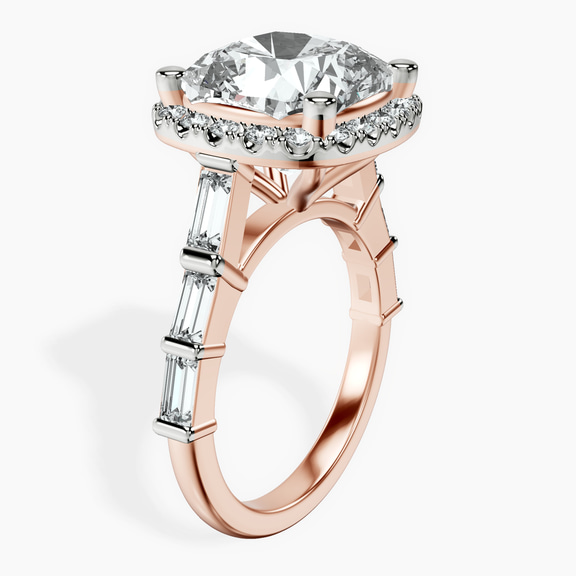 14kt Rose Gold Rachel Halo Side Stone Lab Diamond Ring standing product image one