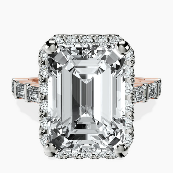 14kt Rose Gold Rachel Halo Side Stone Lab Diamond Ring front image