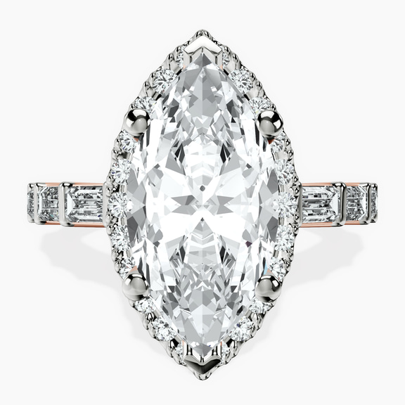 14kt Rose Gold Rachel Halo Side Stone Lab Diamond Ring front image