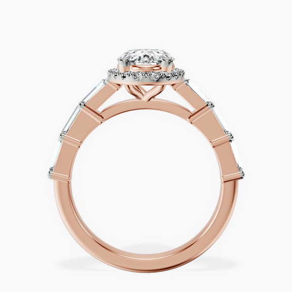 18ct Rose Gold Rachel Halo Side Stone Lab Diamond Ring side right image one