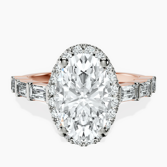 10kt Rose Gold Rachel Halo Side Stone Lab Diamond Ring front image
