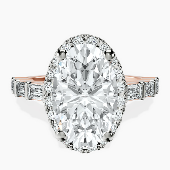 18kt Rose Gold Rachel Halo Side Stone Lab Diamond Ring front image