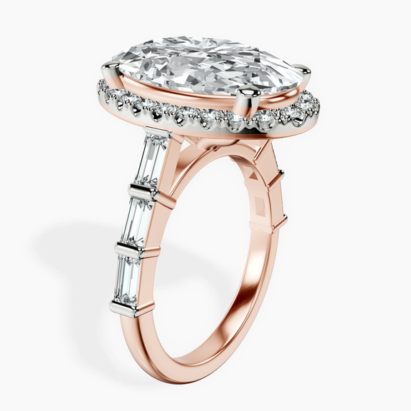 18kt Rose Gold Rachel Halo Side Stone Lab Diamond Ring standing product image one