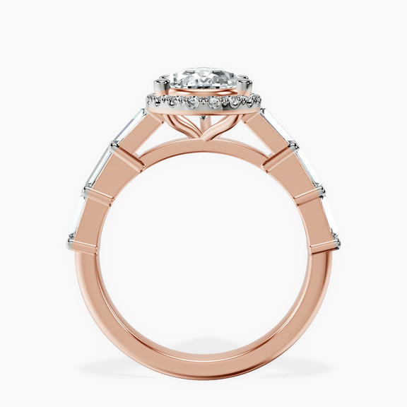 9ct Rose Gold Rachel Halo Side Stone Lab Diamond Ring side right image one