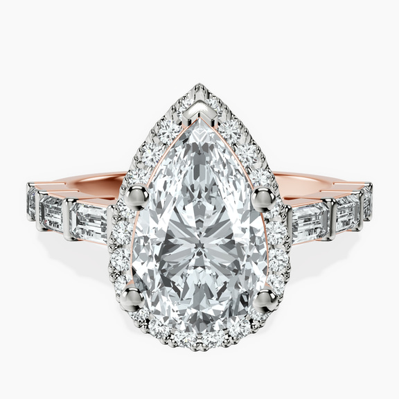 10kt Rose Gold Rachel Halo Side Stone Lab Diamond Ring front image