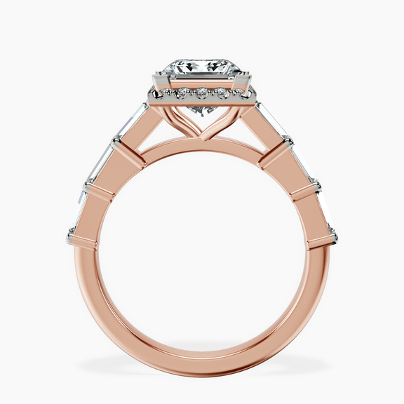 9ct Rose Gold Rachel Halo Side Stone Lab Diamond Ring side right image one