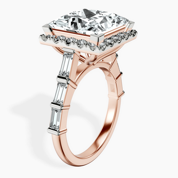 10kt Rose Gold Rachel Halo Side Stone Lab Diamond Ring standing product image one