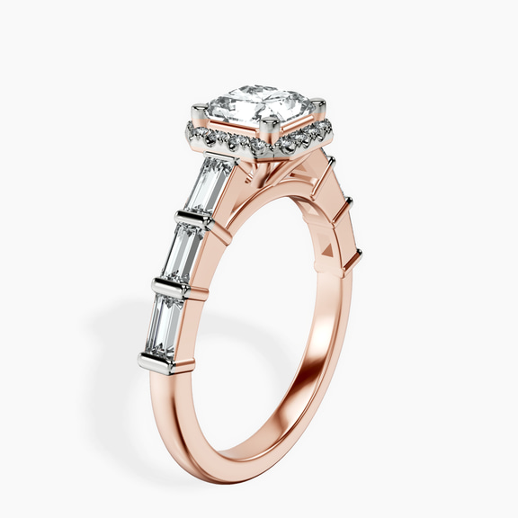 18kt Rose Gold Rachel Halo Side Stone Lab Diamond Ring standing product image one