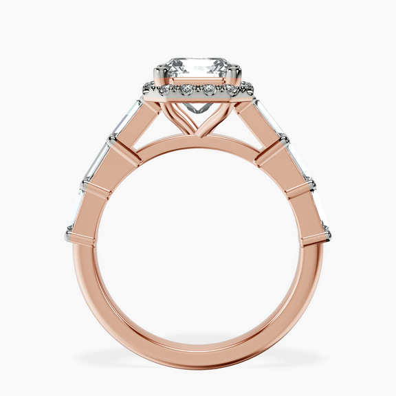 18ct Rose Gold Rachel Halo Side Stone Lab Diamond Ring side right image one