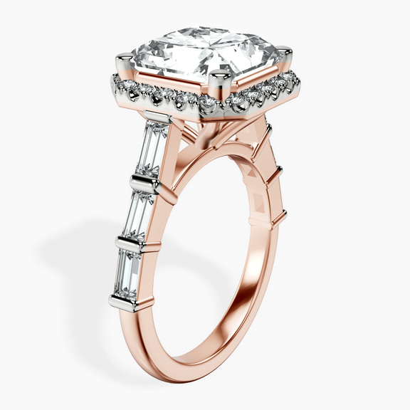 14kt Rose Gold Rachel Halo Side Stone Lab Diamond Ring standing product image one