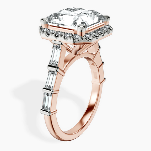 14kt Rose Gold Rachel Halo Side Stone Lab Diamond Ring standing product image one