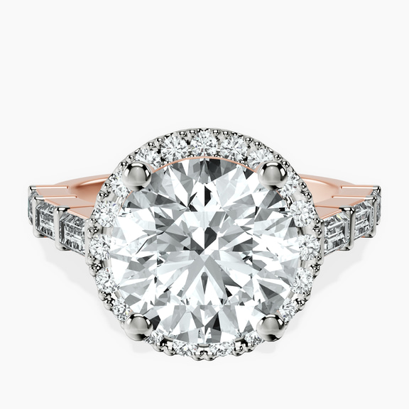 18kt Rose Gold Rachel Halo Side Stone Lab Diamond Ring front image