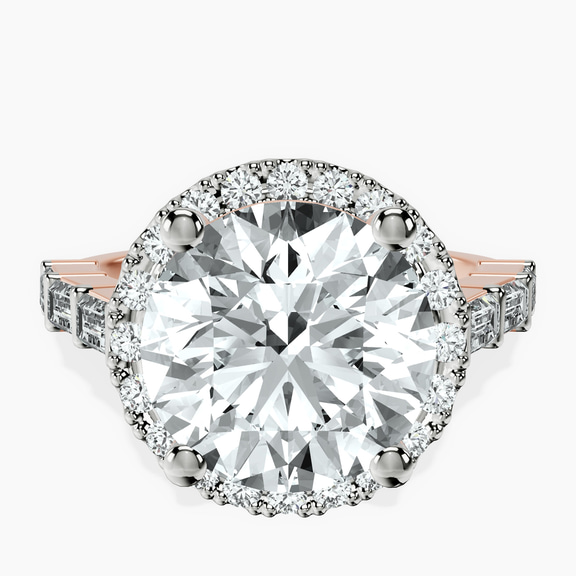 14kt Rose Gold Rachel Halo Side Stone Lab Diamond Ring front image