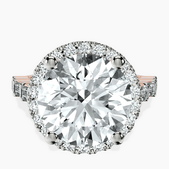 14kt Rose Gold Rachel Halo Side Stone Lab Diamond Ring front image