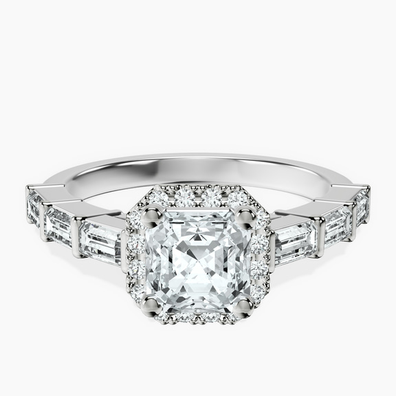 Platinum Rachel Halo Side Stone Lab Diamond Ring front image
