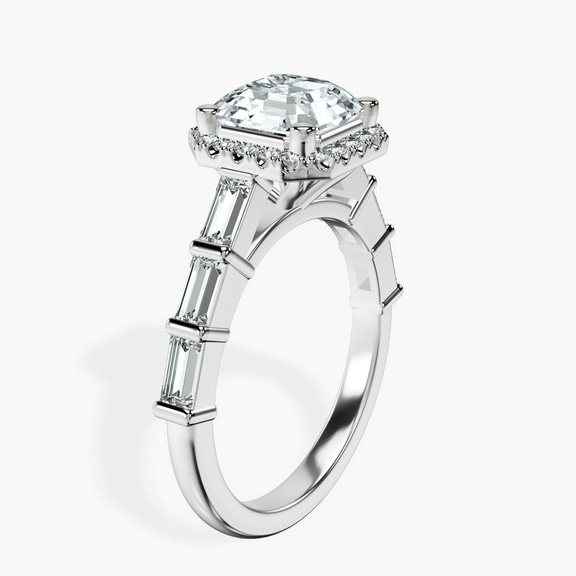 Platinum Rachel Halo Side Stone Lab Diamond Ring standing product image one