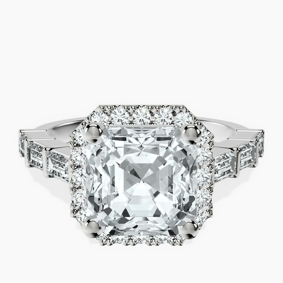 Platinum Rachel Halo Side Stone Lab Diamond Ring front image