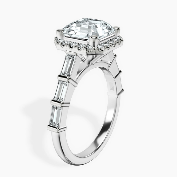 Platinum Rachel Halo Side Stone Lab Diamond Ring standing product image one