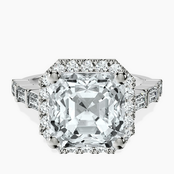 10kt White Gold Rachel Halo Side Stone Lab Diamond Ring front image