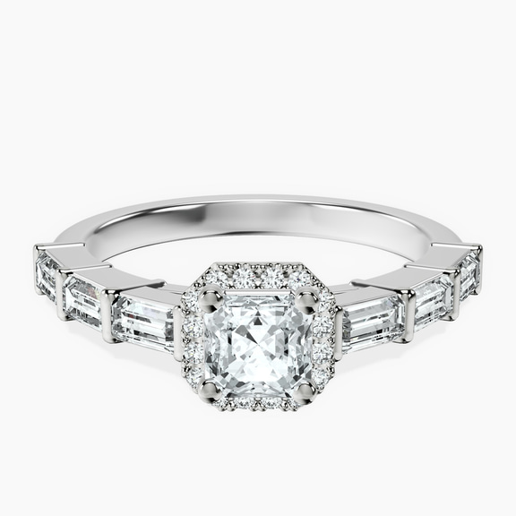 Platinum Rachel Halo Side Stone Lab Diamond Ring front image